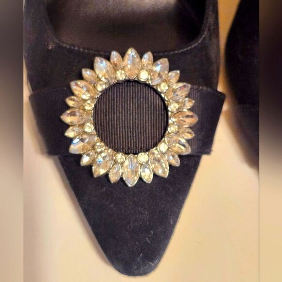 Michael Michael Kors "Viola"Black Suede w/Crystal Brooch Accent Pumps Sz.10 $160 - Picture 5 of 11